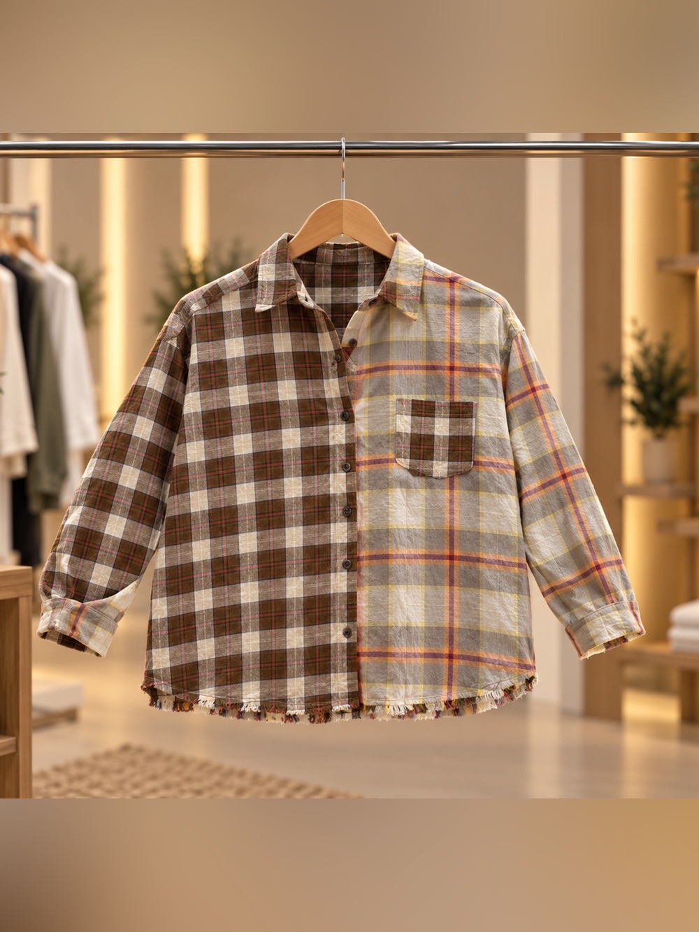 BDG Plaid Button-Down Shirt in Brown, Cream & Yellow